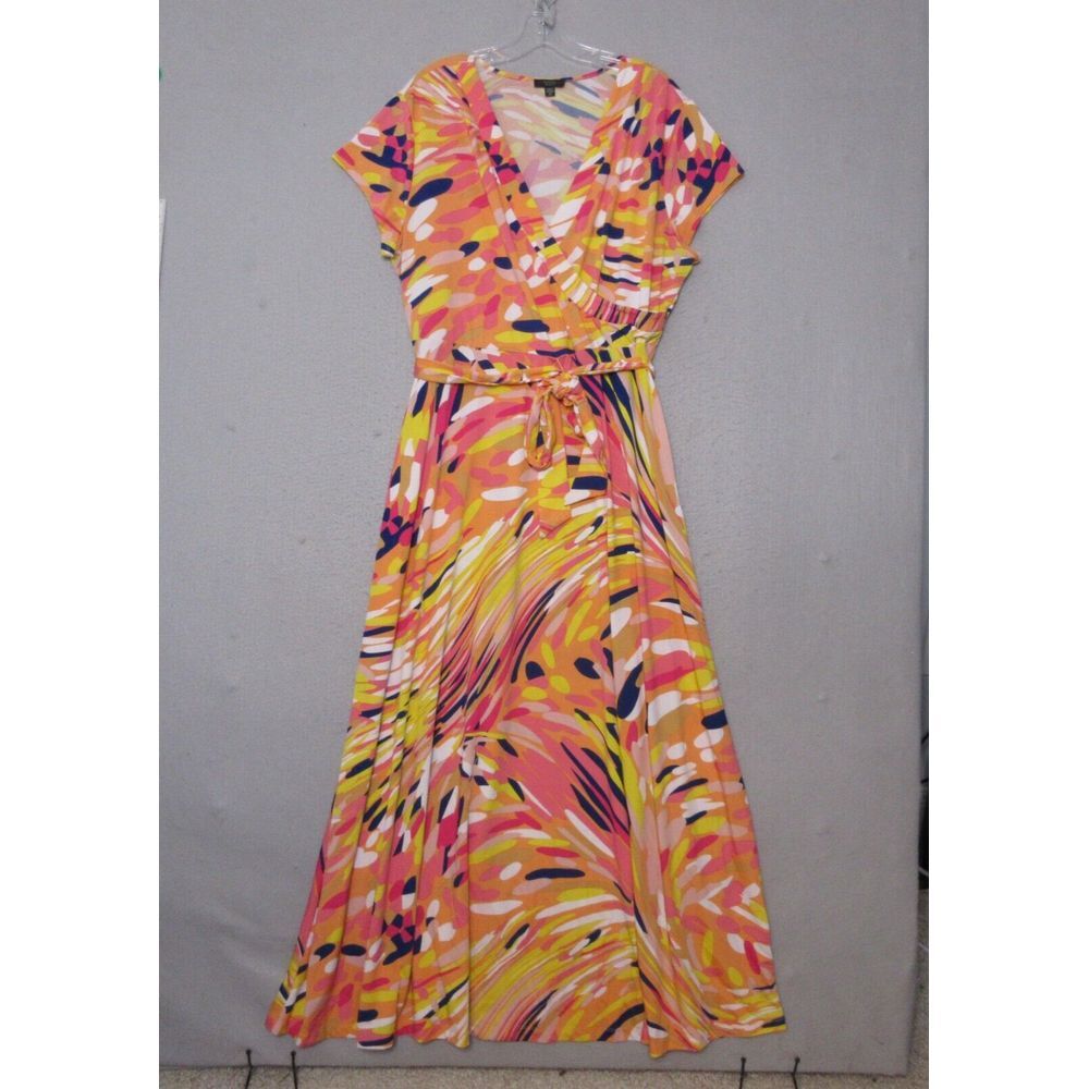 Cocomo Woman Maxi Dress‎  Plus 2X Faux Wrap Colorful Beach Vacation Belted